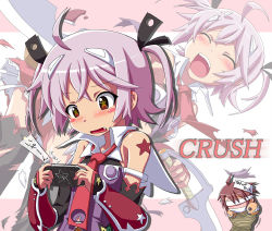 Rule 34 | 00s, 1boy, 1girl, ahoge, bare shoulders, bdsm, blush, bondage, bound, brown hair, cute (queen&#039;s blade), gauntlets, handheld game console, jan (queen&#039;s blade), lowres, playing games, playstation portable, purple hair, queen&#039;s blade, queen&#039;s blade spiral chaos, shirosame, short hair, tied up (nonsexual)