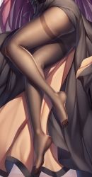 Rule 34 | 1girl, absurdres, ass, bed sheet, black dress, brown pantyhose, cameltoe, commentary request, dress, feet, from above, girls&#039; frontline, highres, legs, long dress, long hair, lower body, lying, meion, no panties, no shoes, on side, panties, panties under pantyhose, pantyhose, cameltoe, side slit, solo, thighband pantyhose, toes, underwear, very long hair, wa2000 (girls&#039; frontline)