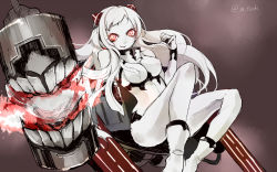 Rule 34 | 10s, 1girl, abyssal ship, airfield princess, atoshi, bad id, bad pixiv id, bodysuit, kantai collection, long hair, red eyes, solo, white hair
