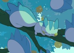 Rule 34 | berry (pokemon), branch, closed eyes, commentary request, creatures (company), game freak, gen 4 pokemon, lying, nintendo, no humans, on stomach, pachirisu, pokemon, pokemon (creature), shadow, shuu (ssyuu721), sitrus berry, sleeping