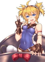 Rule 34 | 10s, 1girl, armlet, bare shoulders, belt, black gloves, blonde hair, blue eyes, bodysuit, covered navel, fi-san, fingerless gloves, gloves, goggles, goggles on head, granblue fantasy, highres, open mouth, pengie, short hair, short twintails, shorts, solo, transparent background, twintails