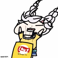 Rule 34 | 1girl, animated, animated gif, braid, chips (food), food, lay&#039;s (potato chips), long hair, lowres, open mouth, potato chips, seseren, twin braids