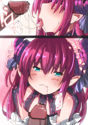 Rule 34 | 1boy, 1girl, bar censor, blue eyes, blush, censored, cum, cum in mouth, cum string, dragon girl, elizabeth bathory (fate), fang, fate/extra, fate/extra ccc, fate/grand order, fate (series), fellatio, gokkun, hetero, long hair, open mouth, oral, penis, pink hair, pointy ears, sequential, swallowing, tongue, tongue out