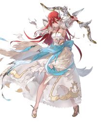 Rule 34 | 1girl, armpits, arrow (projectile), bow (weapon), breasts, bridal gauntlets, broken, broken weapon, collarbone, cordelia (bridal) (fire emblem), cordelia (fire emblem), dress, female focus, fire emblem, fire emblem awakening, fire emblem heroes, full body, hair ornament, high heels, highres, holding, holding bow (weapon), holding weapon, injury, jewelry, long hair, looking away, matching hair/eyes, mayo (becky2006), medium breasts, necklace, nintendo, official art, pearl necklace, red eyes, red hair, ryona, see-through, serious, solo, torn clothes, transparent background, weapon, wedding dress, white dress, white footwear