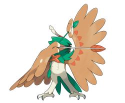 Rule 34 | absurdres, arrow (projectile), bow (weapon), brown feathers, creatures (company), decidueye, feathers, full body, game freak, gen 7 pokemon, green feathers, highres, nintendo, no humans, official art, pokemon, pokemon (creature), pokemon sm, solo, sugimori ken, transparent background, weapon