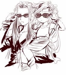 Rule 34 | 1990s (style), 1boy, carrying, final fantasy, final fantasy iv, final fantasy vii, krst00, long hair, monochrome, rydia (ff4), sephiroth, sunglasses, very long hair