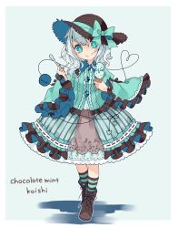 Rule 34 | 1girl, :&gt;, alternate costume, black hat, boots, bow, brown footwear, food, full body, green bow, green eyes, hat, hat bow, head tilt, heart, heart of string, highres, ice cream, komeiji koishi, long sleeves, looking at viewer, smile, socks, solo, spoon, standing, striped clothes, striped socks, third eye, touhou, toutenkou, wide sleeves
