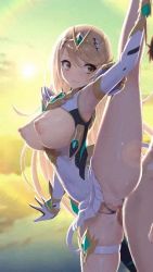Rule 34 | 1boy, 1girl, animated, animated gif, artist request, blonde hair, blush, bottomless, bouncing breasts, breasts, censored, consome2021, dress, embarrassed, grabbing, hetero, houriigurei, large breasts, leg hold, leg up, lowres, mosaic censoring, mythra (xenoblade), nintendo, nipples, panties, penis, pussy, pussy juice, rex (xenoblade), sex, thigh strap, thighs, tiara, underwear, vaginal, video, white dress, xenoblade chronicles (series), xenoblade chronicles 2, yellow eyes