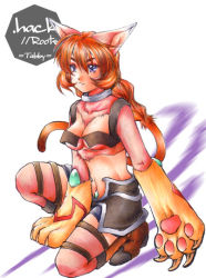 Rule 34 | .hack//, .hack//g.u., .hack//games, .hack//roots, 00s, 1girl, animal ears, animal hands, bandai, boots, breasts, cat ears, cat paws, cleavage, cyber connect 2, midriff, miniskirt, navel, ponytail, purple eyes, skirt, solo, tabby, tabby (.hack//), thigh boots, thighhighs, zettai ryouiki