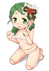 Rule 34 | 1girl, aka (s3637), bikini, blush, doll joints, drill hair, green eyes, green hair, hair ornament, highres, joints, kanaria, looking at viewer, matching hair/eyes, navel, open mouth, rozen maiden, simple background, smile, solo, swimsuit, v, white background, white bikini