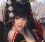 Rule 34 | 1girl, 3d, animated, black hair, breasts, dead or alive, dead or alive 5, large breasts, licking lips, lips, looking at viewer, mole, mole under mouth, nyotengu, purple eyes, solo, tagme, tecmo, tongue, tongue out, video, video