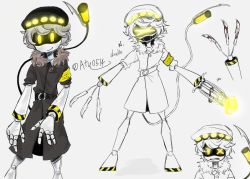 Rule 34 | &gt; &lt;, 1boy, :d, > <, claws, coat, fangs, glitch productions, hat, highres, murder drones, n (murder drones), open mouth, robot, smile, tail, teeth, xd, yellow eyes
