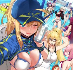 Rule 34 | ahoge, animal ears, artoria pendragon (fate), ball, bb (fate), bb (fate) (all), bb (swimsuit mooncancer) (fate), bb (swimsuit mooncancer) (first ascension) (fate), bikini, black eyes, black gloves, black hair, blonde hair, blue eyes, breasts, can, closed eyes, collarbone, competition swimsuit, crossed legs, fate/grand order, fate (series), fox ears, fox girl, fox tail, fujimaru ritsuka (female), full body, glasses, gloves, hair between eyes, hair over one eye, hat, hews, highres, holding, holding ball, holding can, jacket, jeanne d&#039;arc alter (swimsuit berserker) (fate), jeanne d&#039;arc (fate), jeanne d&#039;arc (ruler) (fate), jeanne d&#039;arc (swimsuit archer) (fate), jeanne d&#039;arc (swimsuit archer) (second ascension) (fate), jeanne d&#039;arc alter (fate), jeanne d&#039;arc alter (swimsuit berserker) (fate), lifebuoy, long hair, looking at viewer, looking back, lying, mash kyrielight, medb (fate), medb (swimsuit saber) (fate), medb (swimsuit saber) (second ascension) (fate), minamoto no raikou (fate), minamoto no raikou (fate/grand order), minamoto no raikou (swimsuit lancer) (fate), multiple girls, mysterious heroine x (fate), mysterious heroine xx (fate), one-piece swimsuit, open mouth, orange eyes, orange hair, pink hair, playing sports, ponytail, pool, purple eyes, scathach (fate), scathach (fate/grand order), scathach (swimsuit assassin) (fate), short hair, sitting, skirt, smile, swim ring, swimsuit, tail, tamamo (fate), tamamo no mae (swimsuit lancer) (fate), twintails, upper body, ushiwakamaru (fate), ushiwakamaru (fate/grand order), ushiwakamaru (swimsuit assassin) (fate), ushiwakamaru (swimsuit assassin) (first ascension) (fate), volleyball, volleyball (object), volleyball net, white hair, yellow eyes