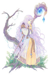 Rule 34 | 1girl, blue eyes, circlet, fire emblem, fire emblem: thracia 776, highres, holding, holding staff, in tree, long hair, long sleeves, looking at viewer, nintendo, parted bangs, pink hair, plant, sara (fire emblem), sitting, sitting in tree, solo, staff, tree, very long hair, white background, wide sleeves, yoshi (taiko7)