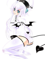 Rule 34 | 1girl, :d, ahoge, aqua eyes, ass, back, bad id, bad pixiv id, bat wings, black wings, blue eyes, blush, bodysuit, boots, breasts, colored eyelashes, cross, demon girl, demon horns, demon tail, from side, full body, hair between eyes, hair ornament, happy, hat, head tilt, horns, huge ahoge, leotard, long hair, looking at viewer, looking back, mini wings, mole, mole under mouth, open mouth, shamu neko, short hair with long locks, sidelocks, simple background, skin tight, smile, solo, tail, thigh boots, thighhighs, thighs, turtleneck, white background, white footwear, white hair, white thighhighs, wings