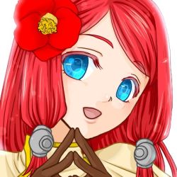 Rule 34 | 1girl, arc system works, bad id, bad pixiv id, blazblue, blazblue: continuum shift, blue eyes, camellia, flower, gloves, haiero, hair flower, hair ornament, hair tubes, long hair, lowres, name connection, object namesake, parted lips, red hair, smile, solo, tsubaki yayoi, uniform