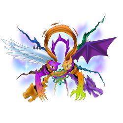 Rule 34 | digimon, dragon, fusion, highres, simple background, solo, spikes, ultimatechaosmon, white background, wings, zeedmillenniumon