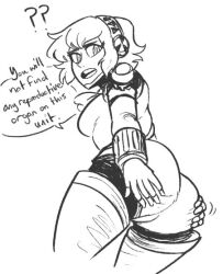 Rule 34 | 1girl, aegis (persona), android, ass, ass grab, grabbing own ass, monochrome, persona, persona 3, robot, scruffyturtles