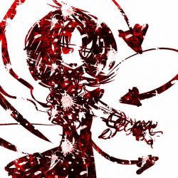 Rule 34 | 1girl, abstract, bad id, bad pixiv id, f7(eiki), female focus, houjuu nue, monochrome, red theme, solo, speed painting, touhou