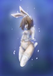 Rule 34 | 1girl, animal ears, arms behind back, asphyxiation, ball gag, bdsm, bondage, bound, rabbit ears, drowning, gag, gagged, lingerie, peril, rou271, thighhighs, underwater, underwear, water