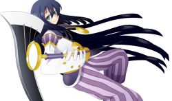 Rule 34 | ar tonelico, ar tonelico iii, bad id, bad pixiv id, black hair, costume, green eyes, gust, jester, long hair, scythe, solo, soma (ar tonelico), takabe, very long hair, weapon