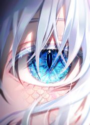 Rule 34 | 1girl, 58 (opal 00 58), absurdres, aqua eyes, blue eyes, close-up, colored eyelashes, commentary, dragon girl, eye focus, eyelashes, gradient hair, grey hair, highres, looking at viewer, multicolored hair, original, scales, slit pupils, solo