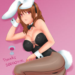 Rule 34 | 1990s (style), 1girl, animal ears, breasts, brown hair, cissnei, cleavage, crisis core final fantasy vii, fake animal ears, final fantasy, final fantasy vii, large breasts, leotard, milestone celebration, pantyhose, playboy bunny, rabbit ears, red eyes, retro artstyle, rokuichi, solo, turks (ff7)
