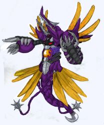 Rule 34 | digimon, digimon (creature), red eyes, solo, spikes, tail, tyrantkabuterimon, wings