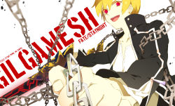 Rule 34 | 1boy, bad id, bad pixiv id, blonde hair, casual, chain, ea (fate/stay night), earrings, fate/stay night, fate (series), gilgamesh (fate), jacket, jewelry, male focus, punch (punchrecipe), red eyes, solo, weapon, zipper