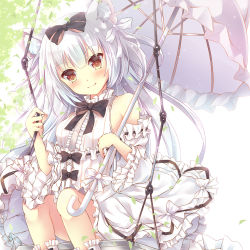 Rule 34 | 1girl, animal ears, azur lane, backlighting, bare shoulders, black bow, black neckwear, blush, boots, bow, bowtie, breasts, cat ears, cat girl, center frills, closed mouth, commentary request, cross-laced clothes, day, detached sleeves, dress, dress bow, footwear bow, frilled boots, frilled dress, frilled shirt collar, frilled sleeves, frilled umbrella, frills, hair between eyes, hair bow, hair ribbon, head tilt, highres, holding, holding umbrella, knee boots, knees up, light particles, light smile, long hair, long sleeves, looking at viewer, maya (tirolpop), medium breasts, orange eyes, outdoors, puffy long sleeves, puffy sleeves, ribbon, ribbon-trimmed sleeves, ribbon trim, shoes, sitting, split mouth, swing, tree, tsurime, two side up, umbrella, white bow, white footwear, white hair, white ribbon, white umbrella, wide sleeves, yukikaze (azur lane), yukikaze (sovereign of the swing) (azur lane)