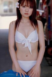 Rule 34 | 1girl, asian, bikini, breasts, brown hair, cleavage, konno asami, photo (medium), small breasts, swimsuit, white bikini