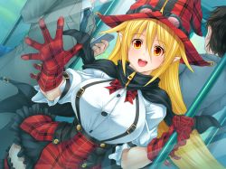 Rule 34 | 00s, 1girl, against glass, asahi, blonde hair, breasts, happy, large breasts, lilith-soft, magical girl lilith, pointy ears, tagme, taimanin (series), taimanin asagi, taimanin asagi kessen arena, train, train interior, witch