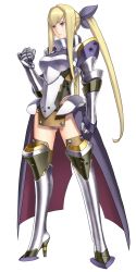 Rule 34 | 1girl, ar tonelico, ar tonelico iii, armor, blonde hair, boots, clenched hand, clenched hands, frown, full body, gauntlets, gust, hair ribbon, high heels, highres, long hair, long image, nagi ryou, official art, ribbon, sakia-rumei, shoes, solo, standing, tall image, thigh boots, thighhighs, transparent background, twintails