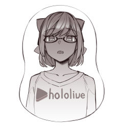 Rule 34 | 1girl, a-chan (hololive), collarbone, copyright name, cropped torso, flat chest, glasses, greyscale, highres, hololive, looking at viewer, monochrome, mousepad (medium), open mouth, short hair, solo, tenbin gashira, virtual youtuber, white background