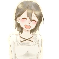 Rule 34 | 10s, 1girl, black hair, blush, closed eyes, inaba himeko, kokoro connect, open mouth, short hair, simple background, smile, solo, tears, white background