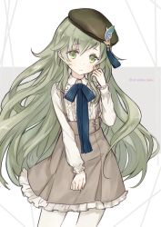 Rule 34 | 1boy, contemporary, contrapposto, cowboy shot, frilled skirt, frills, green eyes, green hair, hat, highres, long hair, looking at viewer, male focus, pinocchio (sinoalice), ribbon, sinoalice, skirt, trap, user ddz3319, very long hair