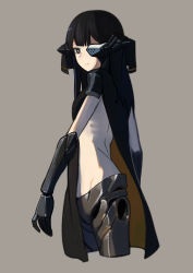 Rule 34 | 1girl, black hair, bright pupils, closed mouth, expressionless, eyepatch, girls&#039; frontline, headgear, highres, larry (anjisbai), nyto (girls&#039; frontline), adeline (girls&#039; frontline), prosthesis, prosthetic arm, prosthetic leg, ribs, twisted torso, white pupils