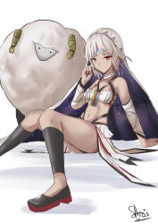 Rule 34 | 10s, 1girl, absurdres, altera (fate), altera the santa (fate), bare shoulders, collarbone, dark-skinned female, dark skin, detached sleeves, fate/extella, fate/extra, fate/grand order, fate (series), foot out of frame, headdress, highres, legs, looking at viewer, midriff, navel, red eyes, sato art, sheep, short hair, simple background, skirt, smile, socks, solo, tagme, tan, thighs, veil, white hair