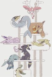 Rule 34 | cat tower, creatures (company), eevee, espeon, evolutionary line, fins, flareon, forehead jewel, game freak, gen 1 pokemon, gen 2 pokemon, gen 4 pokemon, gen 6 pokemon, glaceon, jolteon, leafeon, looking at another, lying, nintendo, pokemon, pokemon (creature), sleeping, split tail, sylveon, tail, fish tail, umbreon, vaporeon, yurano (upao)