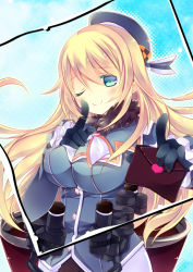 Rule 34 | 10s, 1girl, ;), atago (kancolle), beret, blonde hair, blue eyes, gloves, hat, kantai collection, letter, long hair, love letter, natsu dora, one eye closed, pointing, smile, uniform, wink