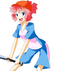 Rule 34 | 10s, 1girl, baseball bat, baseball cap, hat, looking at viewer, simple background, smile, solo, star driver, tagme, white background, you mizuno