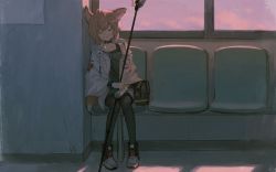 Rule 34 | 1girl, ahoge, animal ears, arknights, bad id, bad twitter id, bag, black choker, black footwear, black pantyhose, blue shirt, boots, choker, closed eyes, cross, evening, film grain, fox ears, fox girl, fox tail, full body, gloves, hai (haihki), highres, holding, holding staff, id card, indoors, infection monitor (arknights), jacket, knees together feet apart, leaning on object, long sleeves, open clothes, open jacket, open mouth, pantyhose, red cross, shirt, short hair, shoulder bag, sitting, sleeping, solo, staff, sussurro (arknights), tail, two-tone footwear, white footwear, white gloves, white jacket, wide sleeves, window
