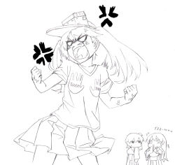 Rule 34 | 10s, 3girls, akagi (kancolle), anger vein, angry, blew andwhite, clenched hand, clenched hands, closed eyes, greyscale, japanese clothes, kaga (kancolle), kantai collection, long hair, long sleeves, monochrome, multiple girls, muneate, open mouth, pointing, ryuujou (kancolle), short sleeves, side ponytail, skirt, sweatdrop, twintails, visor cap, white background