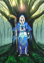 Rule 34 | 1boy, armor, bad id, bad pixiv id, belt, blue hair, capelet, cu chulainn (caster) (fate), cu chulainn (fate), cu chulainn (fate/stay night), earrings, fate/grand order, fate (series), forest, full body, fur, fur-trimmed hood, fur trim, greaves, harem pants, holding, holding weapon, hood, hood up, hooded capelet, jewelry, long hair, male focus, nature, outdoors, pants, red eyes, sandals, solo, staff, standing, toes, tree, type-moon, very long hair, weapon, xx (pekepeke)