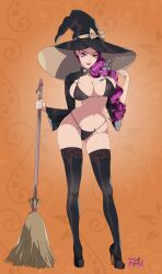 Rule 34 | 1girl, absurdres, alternate breast size, black thighhighs, breasts, broom, fire emblem, hat, high heels, highres, holding, holding broom, large breasts, nintendo, petra macneary, r3dfive, thighhighs, underwear, witch hat