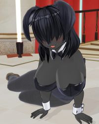 Rule 34 | 1girl, 3d, artist request, black hair, breasts, custom maid 3d 2, dog, female focus, furry, furry female, glasses, indoors, leotard, open mouth, playboy bunny, red eyes, short hair, solo