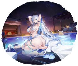Rule 34 | 1girl, armlet, armpits, arms up, artist request, ass, azur lane, bikini, blue eyes, blue flower, blue rose, breasts, brennus (azur lane), brennus (musician on blade&#039;s precipice) (azur lane), butt crack, chair, fireworks, flower, goggles, goggles on head, hair flower, hair ornament, hair over one eye, hair ribbon, high heels, highres, instrument, large breasts, long hair, looking at viewer, lounge chair, manjuu (azur lane), mouth hold, navel, night, night sky, non-web source, official alternate costume, official art, pool, poolside, purple ribbon, ribbon, rose, sarong, seiza, shoes, sideboob, sitting, sky, swimsuit, thick thighs, thigh strap, thighs, thong bikini, unworn shoes, very long hair, violin, white bikini, white footwear, white hair, white sarong