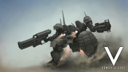 Rule 34 | armored core, armored core 5, from software, gradient background, highres, kuyama516, mecha, no humans, outdoors, robot, sky, solo