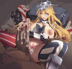 Rule 34 | + +, 10s, 1boy, 1girl, american flag, american flag legwear, american flag panties, bag, blonde hair, blue eyes, breasts, breasts out, clothes lift, cum, cum in pussy, erection, gaping, highres, huge breasts, iowa (kancolle), kantai collection, large areolae, large penis, legs, long hair, lying, nipples, on back, open mouth, out of frame, oxykoma, panties, penis, pussy, skirt, skirt lift, solo focus, spread legs, spread pussy, star-shaped pupils, star (symbol), striped clothes, striped panties, striped thighhighs, symbol-shaped pupils, thighhighs, thighs, uncensored, underwear, vertical-striped clothes, vertical-striped thighhighs