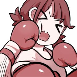 Rule 34 | &gt; &lt;, 1girl, bb (pixiv13315945), boxing, boxing gloves, open mouth, original, pov, punching, short hair, simple background